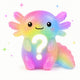 Colorful axolotl-shaped toy with a question mark on a white background