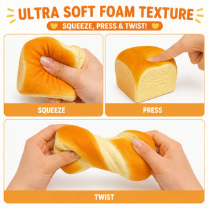 Ultra soft foam texture product being squeezed, pressed, and twisted by hands with text indicating its properties.