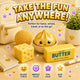 Promotional image of a salted butter product with decorative elements and text on a wooden surface.