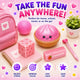 Pink stationery items with a plant and text on a pink background