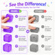 Comparison chart showing purple and gray silicone blocks with text highlighting differences.