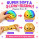 Colorful slime product with text highlighting its features on a white background
